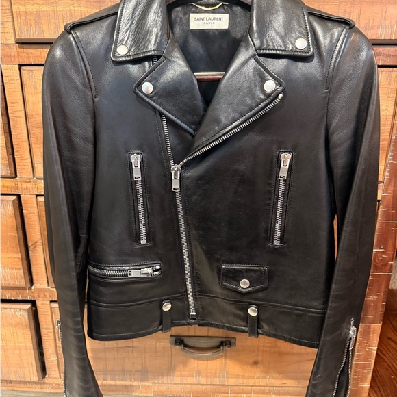 Saint Laurent Women's Black Leather Biker Jacket - Picture 4 of 8